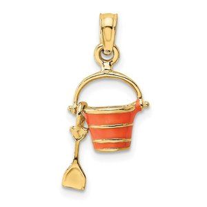 14k Yellow Gold Mini Beach Bucket with Shovel Charm